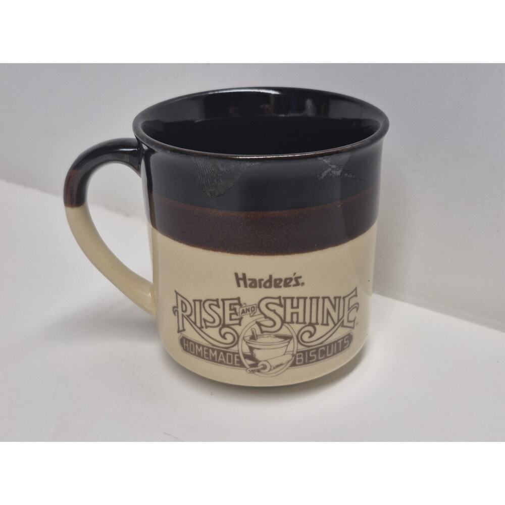 Vtg 1986 Hardee's Rise and Shine Homemade Biscuits Coffee Ceramic Mug Cup Brown